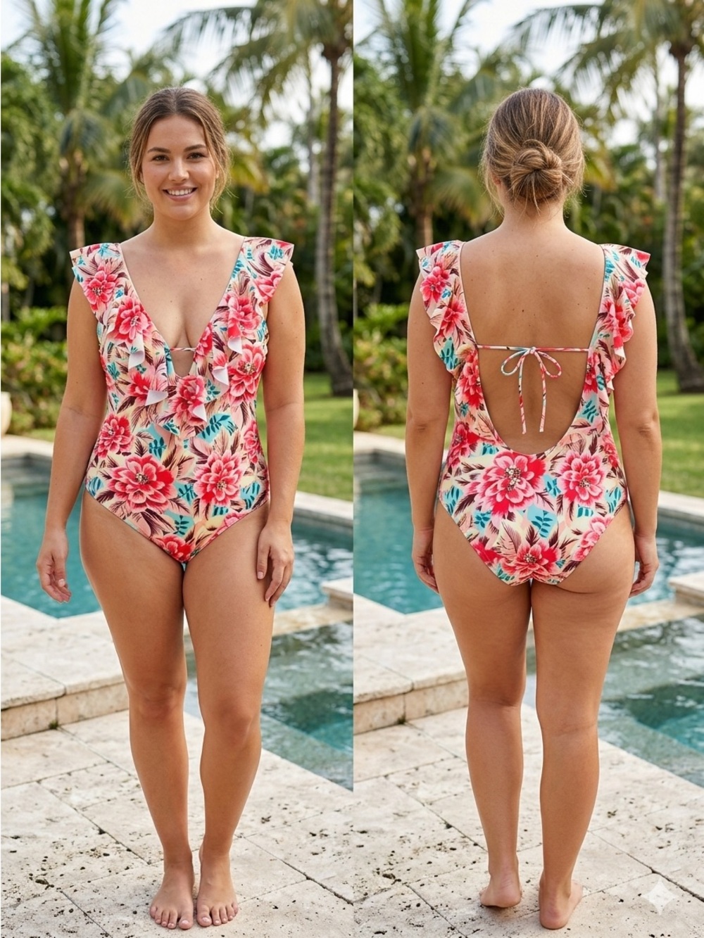 Floral Ruffle One-Piece Swimsuit - Pink Floral